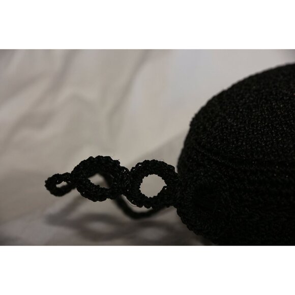 Vintage 1960's Crochet Round Purse Shoulder Crossbody Bag Black Handmade Zipper - Picture 3 of 6